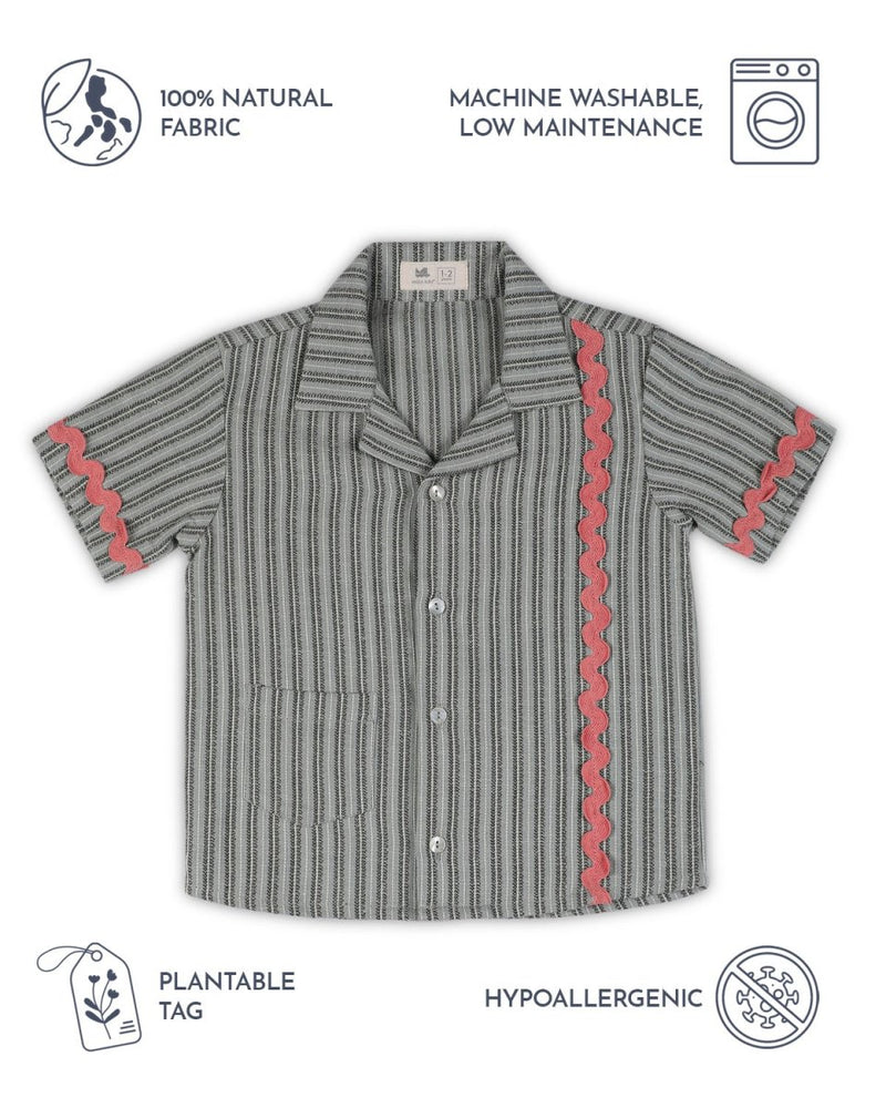 Alouette Jacquard Striped Cotton Shirt with Cuban Collar | Verified Sustainable Kids Shirts on Brown Living™