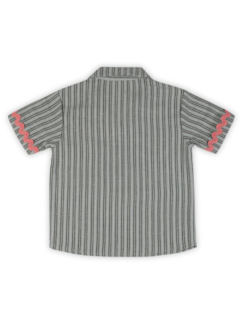 Alouette Jacquard Striped Cotton Shirt with Cuban Collar | Verified Sustainable Kids Shirts on Brown Living™