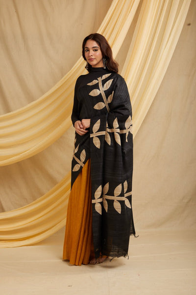 Alu Patta 100% Natural Ahimsa Tussar Peace Silk Saree – Womens Saree on Brown Living™. SKU: NAESA12. Img 2.