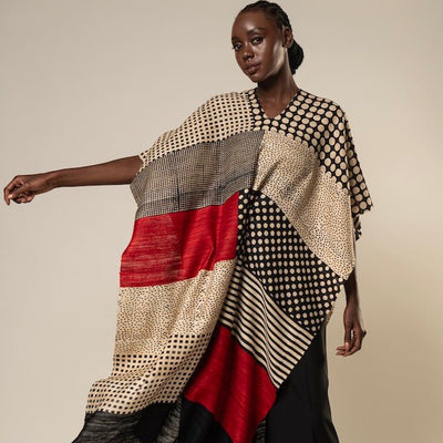 Amalgamation Tussar Peace Silk 3-in-1 Cape | Versatile Layering Wear – Womens Kaftan on Brown Living™. SKU: NAECAP03. Img 1.