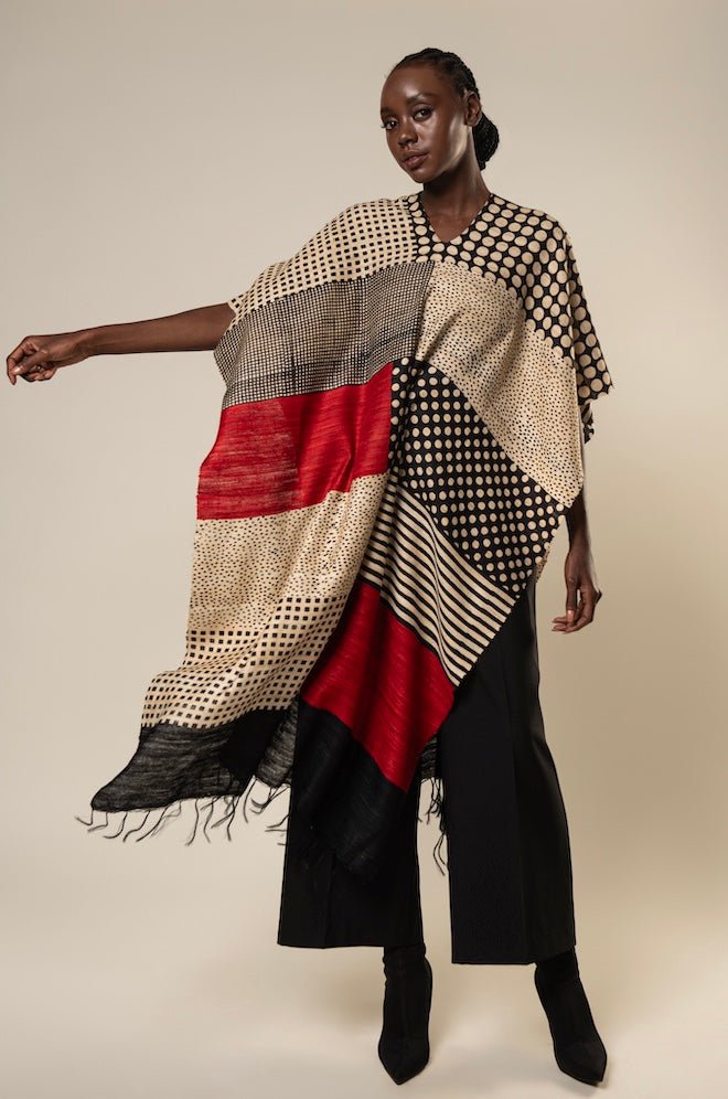 Amalgamation Tussar Peace Silk 3-in-1 Cape | Versatile Layering Wear – Womens Kaftan on Brown Living™. SKU: NAECAP03. Img 1.