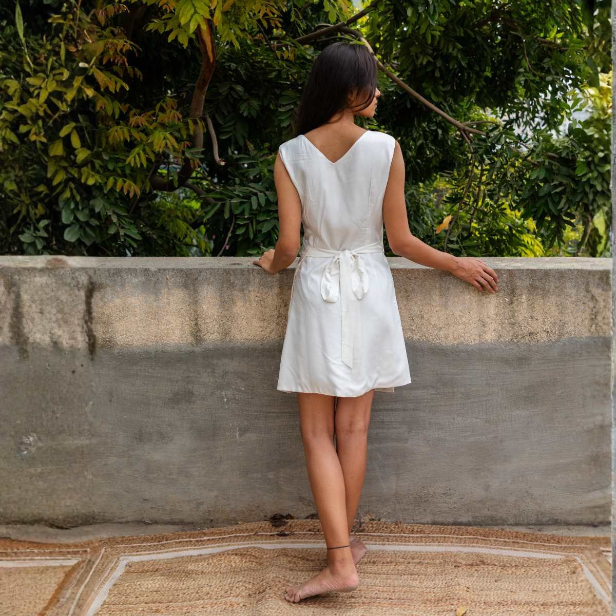 Amani White Tencel Wrap Dress | Soft & Breathable – Womens Dress on Brown Living™. SKU: JDS5038XS. Img 3.