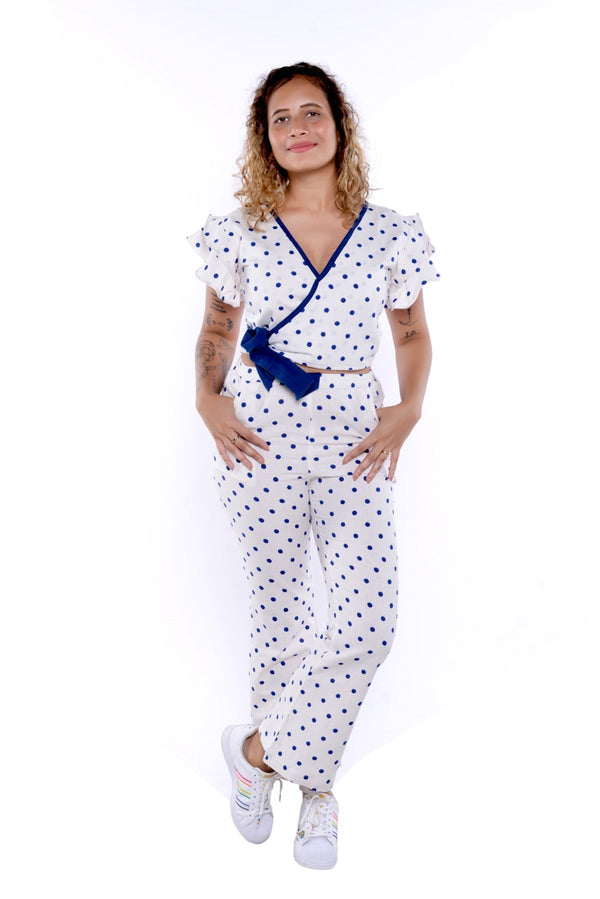 Amara Blue Polka Dot 2 Pc Handloom Cotton Co - Ord Set | Verified Sustainable by Brown Living™