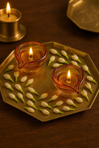 Ambar Jyot – Art Glass Puja Diya Traditional Deep – Pooja Needs on Brown Living™. SKU: AMBARJYOT - DIYA. Img 4.