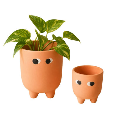 Amber Muse Face Planter Set of 2 | Orange Decorative Planters – Ceramic Planter on Brown Living™. SKU: D-474. Img 2.