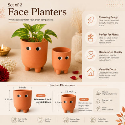 Amber Muse Face Planter Set of 2 | Orange Decorative Planters – Ceramic Planter on Brown Living™. SKU: D-474. Img 6.