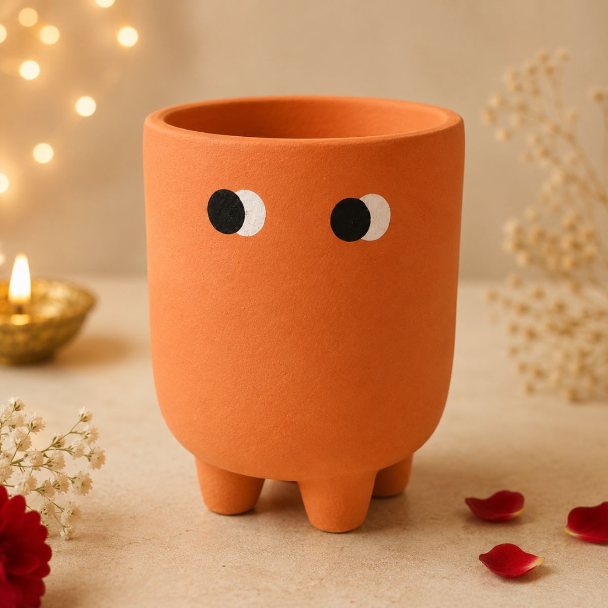 Amber Muse Face Planter Set of 2 | Orange Decorative Planters – Ceramic Planter on Brown Living™. SKU: D-474. Img 5.