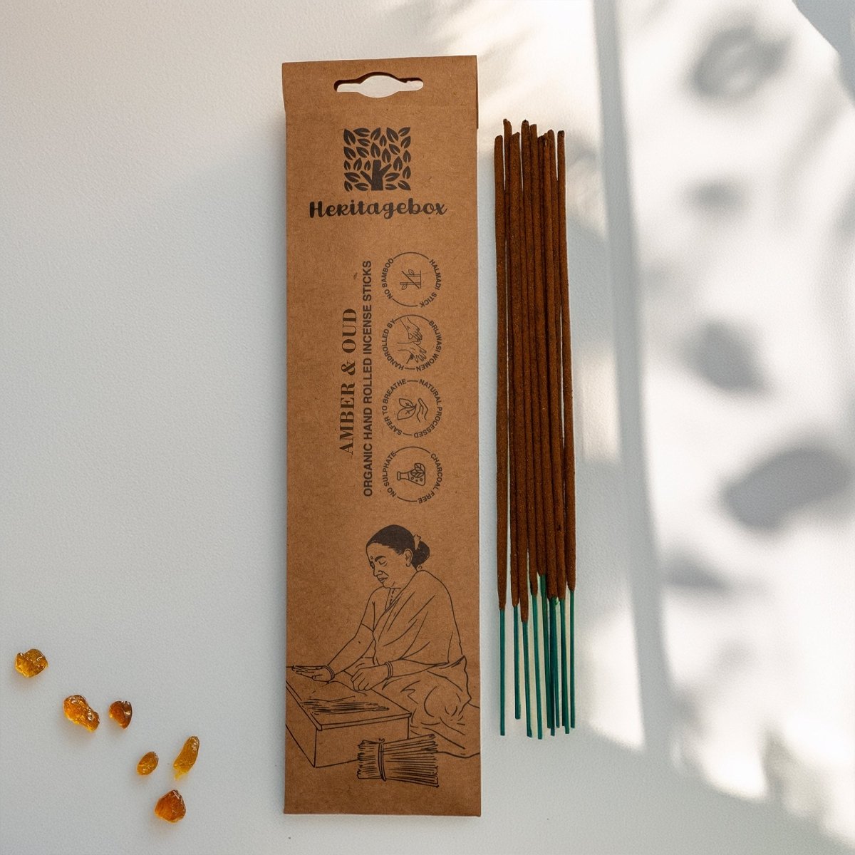 Amber & Oudh Handrolled Natural Incense Sticks Pack of 30 – Candles & Fragrances by HERITAGE BOX available on Brown Living™. . SKU: AG008TI. Img 2.