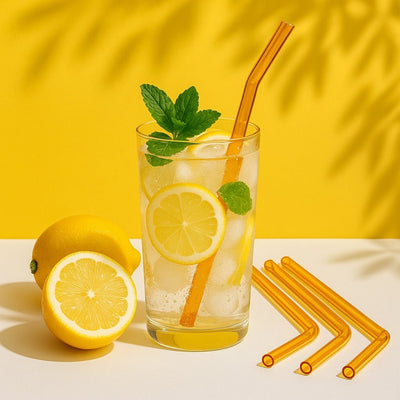 Amber Transparent Glass Straws with Cleaning Brush – Set of 6 – Drinking Straws & Stirrers on Brown Living™. SKU: PINK - NW - STRW. Img 1.