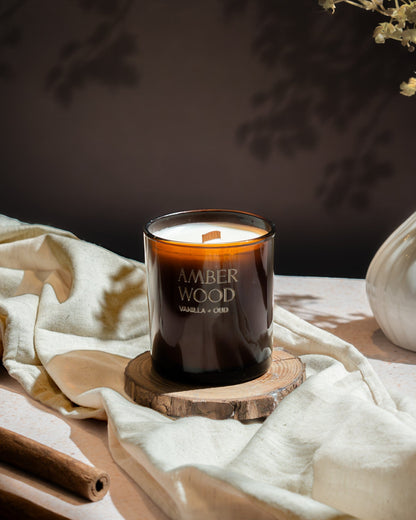 Amber Wood Soy Wax Candle | Warm, Earthy Fragrance – Candles & Fragrances on Brown Living™. SKU: MS-CND-0003-JAR. Img 1.