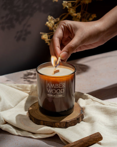 Amber Wood Soy Wax Candle | Warm, Earthy Fragrance – Candles & Fragrances on Brown Living™. SKU: MS-CND-0003-JAR. Img 2.
