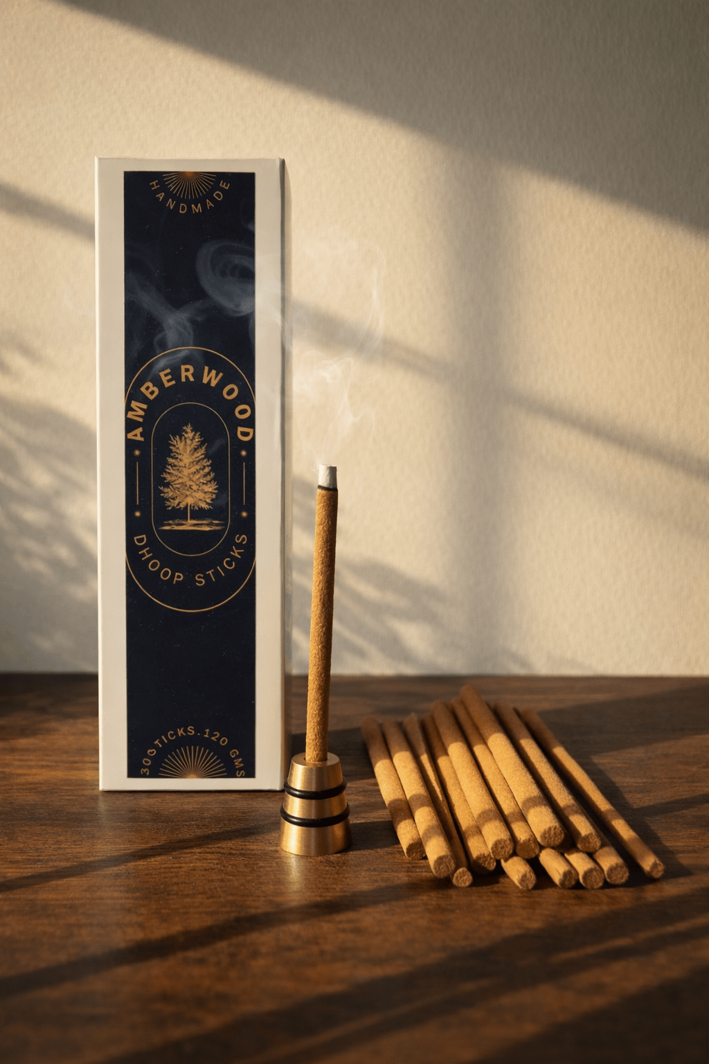 Amberwood Dhoop Sticks | Warm & Woody Incense – Pooja Needs on Brown Living™. SKU: EMDS05_1. Img 1.