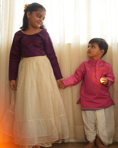 Anagha Lehenga Set in Purple and White Gold – Festive Ethnic Wear – Kids Ethnic Sets on Brown Living™. SKU: C35G8WL12. Img 3.
