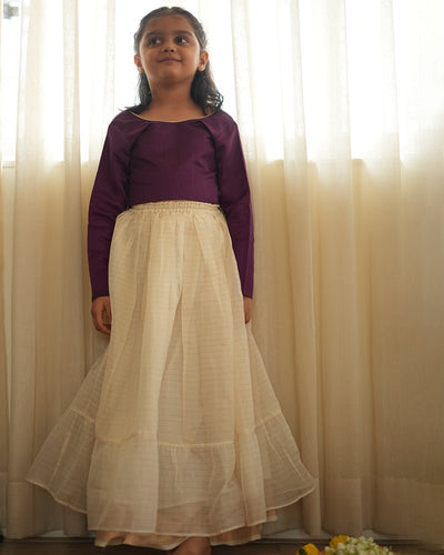 Anagha Lehenga Set in Purple and White Gold – Festive Ethnic Wear – Kids Ethnic Sets on Brown Living™. SKU: C35G8WL12. Img 1.