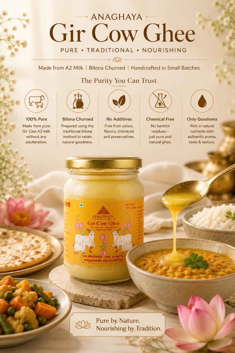 Anaghaya A2 Gir Cow Ghee | Pure Bilona Desi Ghee 500ml – Ghee on Brown Living™. SKU: 017. Img 3.