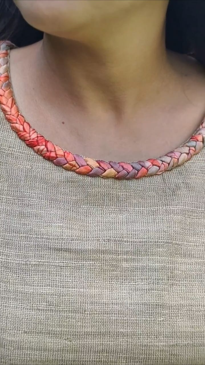 Anahita Natural Beige Zari Gicha Dress With Intricate Braid Work – Womens Dress on Brown Living™. SKU: HD1012. Img 5.