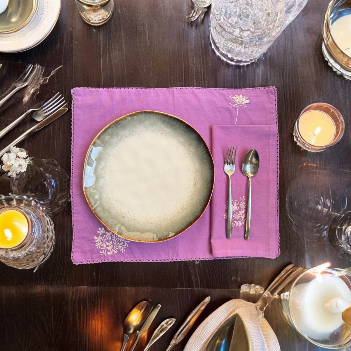 Anthophile Placemats - Set of 2 – Table Linens by Inara Home available on Brown Living™. Lavender . SKU: INPML02. Img 1.