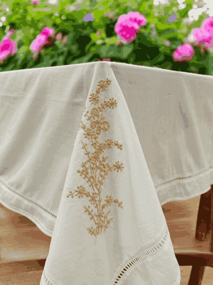 Anthophile Rectangular Table Cloth – Cotton Dining & Home Decor – Table Linens by Inara Home available on Brown Living™. Beige . SKU: INTCW03. Img 3.