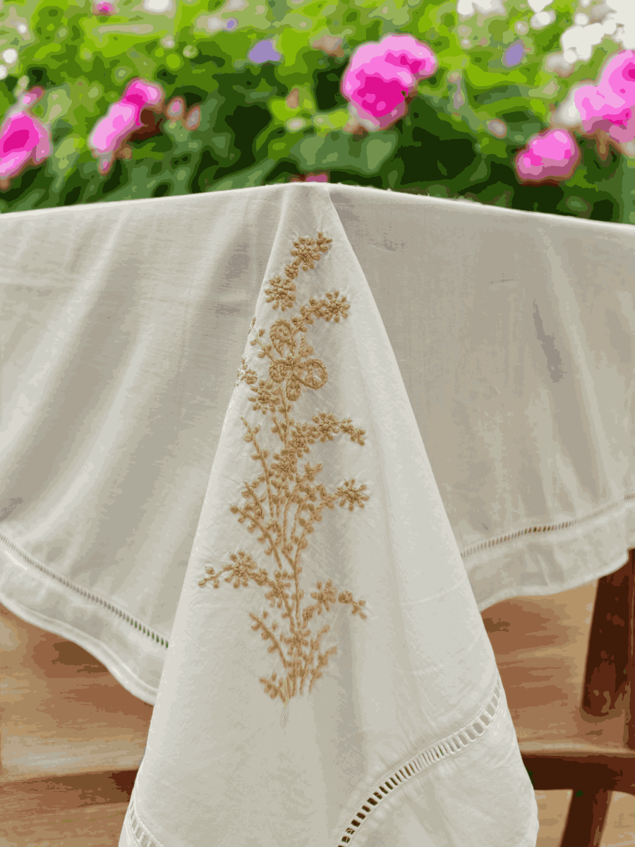 Anthophile Rectangular Table Cloth – Cotton Dining & Home Decor – Table Linens by Inara Home available on Brown Living™. Beige . SKU: INTCW03. Img 3.