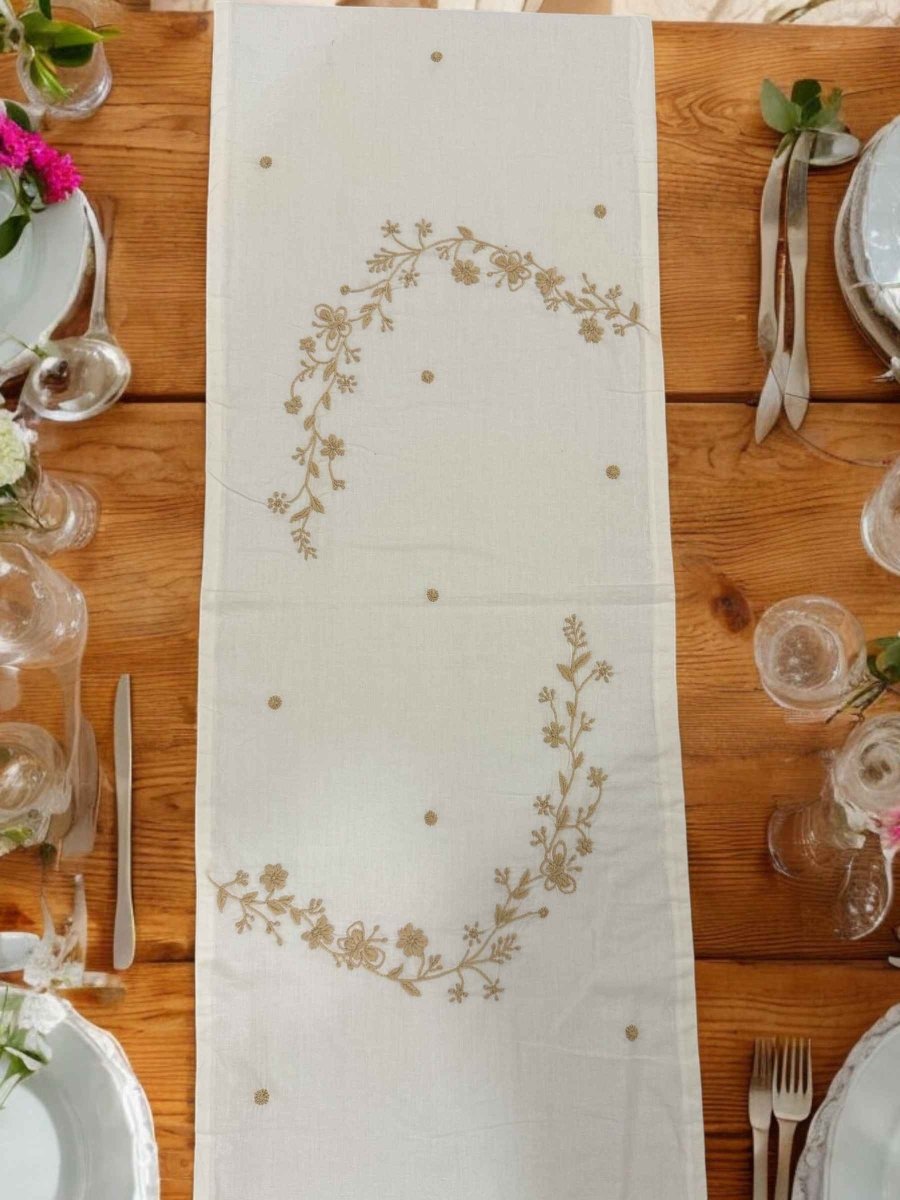 Anthophile Runner – Handmade Floral Cotton Table Runner for Dining – Home Decor on Brown Living™. SKU: INTRW02. Img 5.