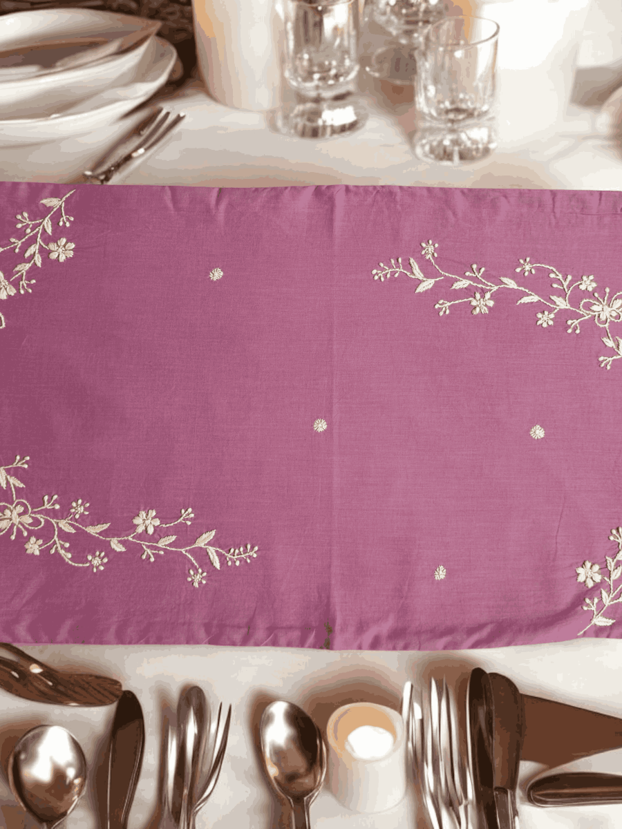 Anthophile Runner – Handmade Floral Cotton Table Runner for Dining – Home Decor on Brown Living™. SKU: INTRL02. Img 9.