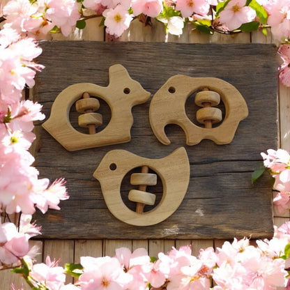 Anti - Bacterial Neem Wooden Rattles For Babies Aged 0 To 3 Years – Baby Rattles on Brown Living™. SKU: R_DV-RBT-EPL. Img 1.