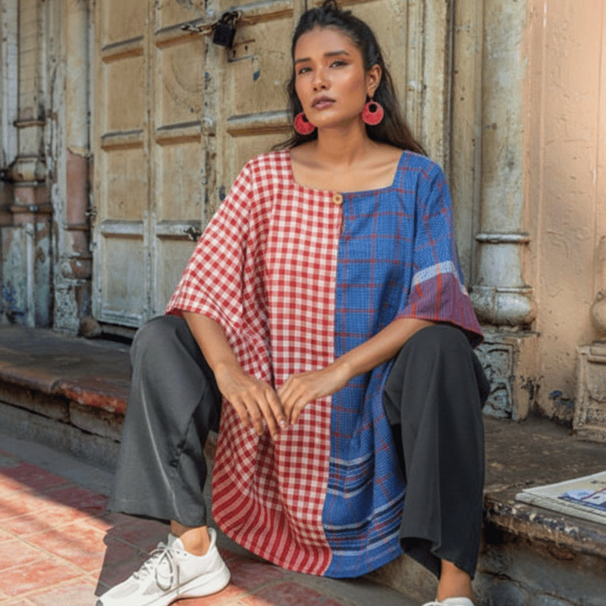 Anti - Fit Breathable Gamcha Free Flow Kaftan for Women – Womens Dress on Brown Living™. SKU: AS-GFK-004. Img 2.