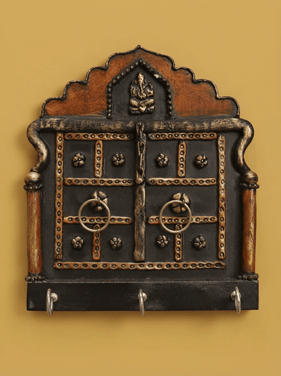 Antique Jharokha Key Holder | Handcrafted Paper Mache Wall Decor – Home Decor on Brown Living™. SKU: KH04. Img 3.