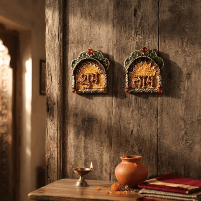 Antique Jharokha Shubh Laabh Wall Sticker Set of 2 | Festive Decor – Home Decor on Brown Living™. SKU: AJSL01. Img 1.
