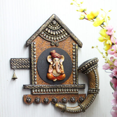 Antique Shehnai Ganesh Wall Hanging | Handcrafted Ganesh Decor – Home Decor on Brown Living™. SKU: PM11. Img 4.