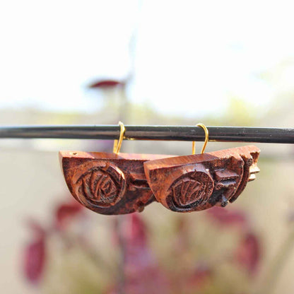 Anusham Rekh - Wooden Earring With Wood Block Carving – Jewellery on Brown Living™. SKU: UARKHWJER001. Img 2.