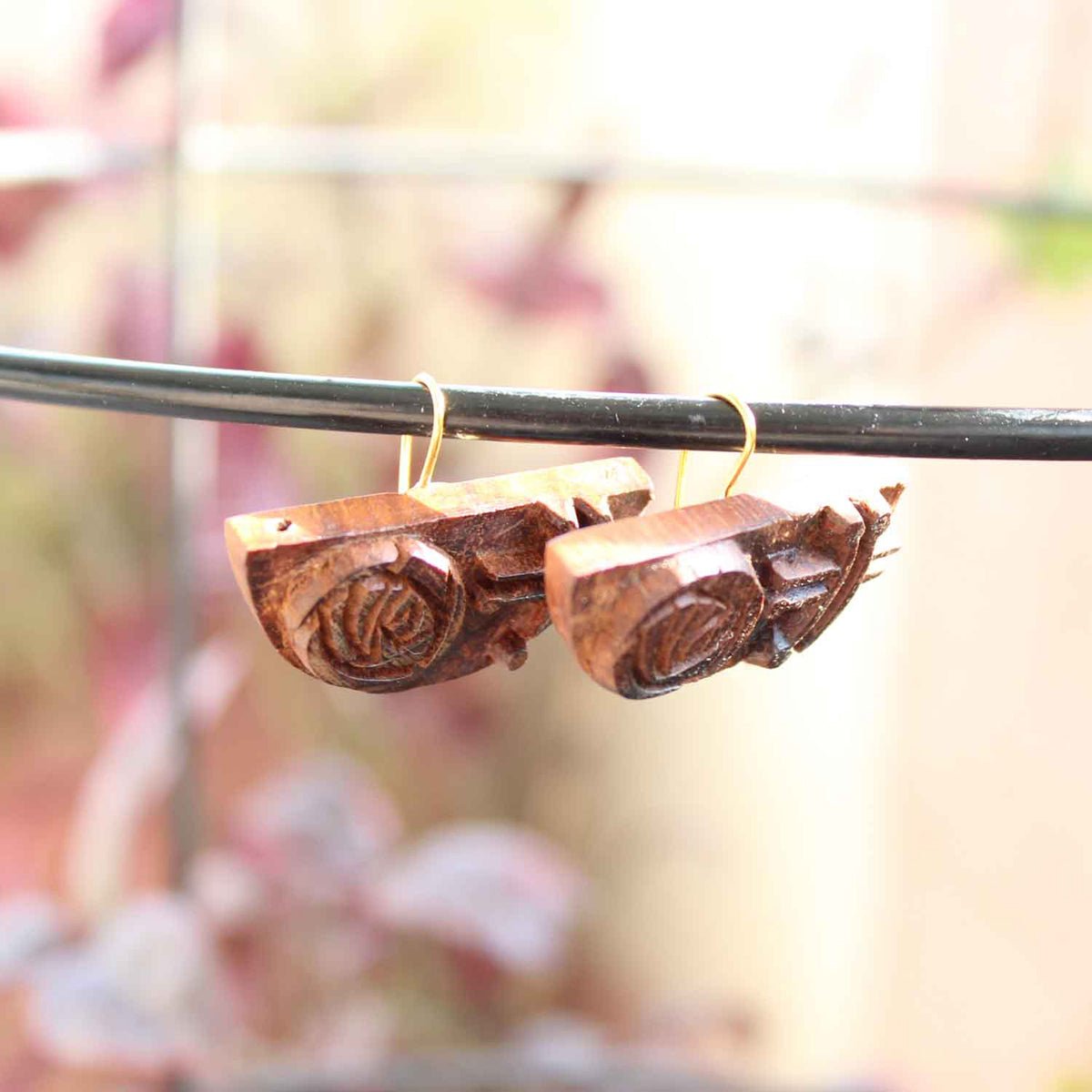 Anusham Rekh - Wooden Earring With Wood Block Carving – Jewellery on Brown Living™. SKU: UARKHWJER001. Img 3.