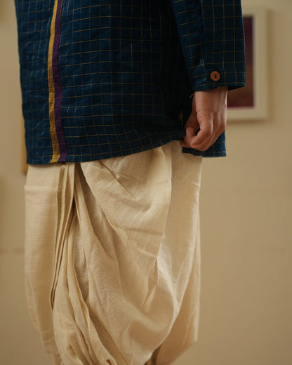 Aparajita Festive Kurta – Blue & Gold Checked Traditional Ethnic Wear – Kids Ethnic Sets on Brown Living™. SKU: C35B1BK12. Img 4.