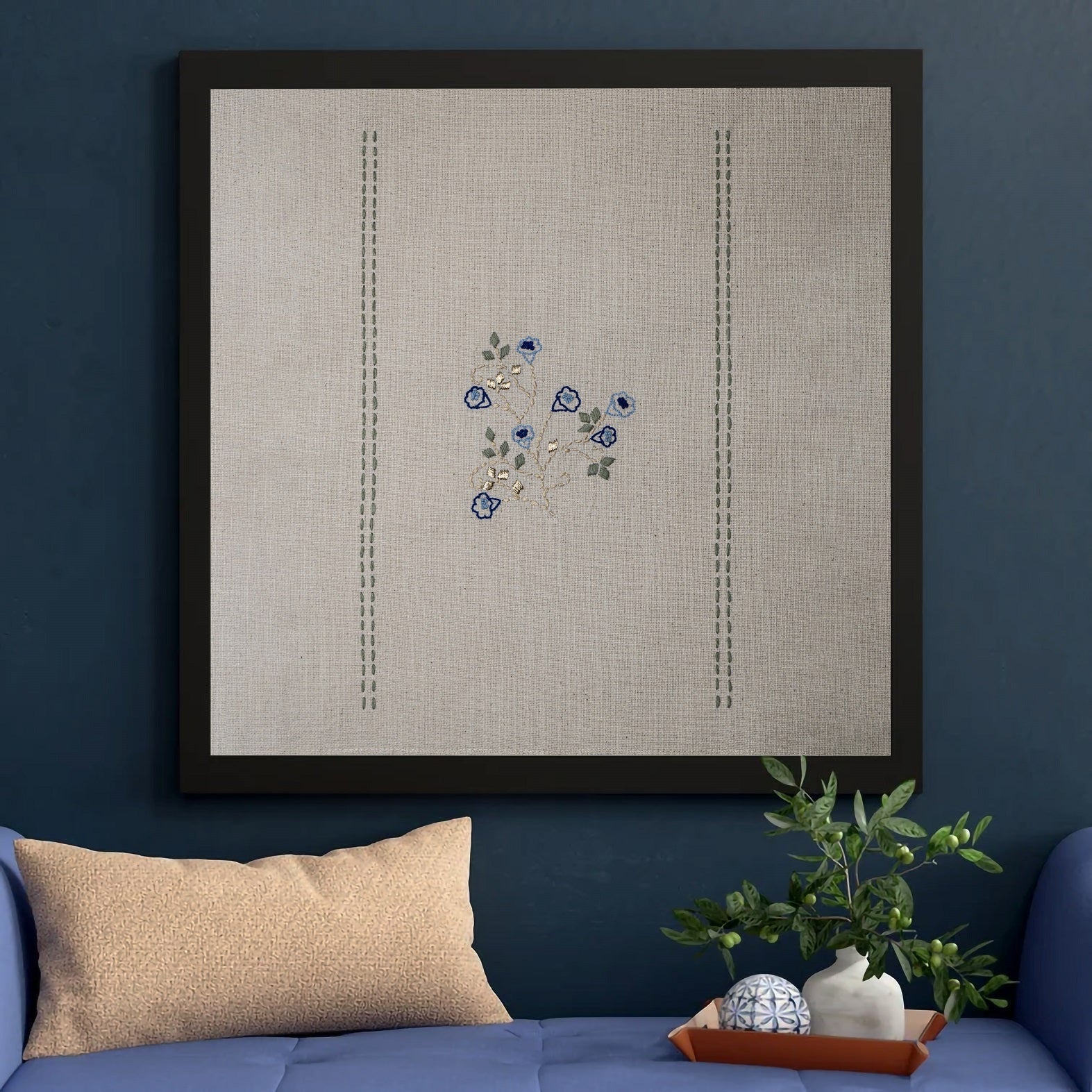 Aparajita Wall Art | Hand - Embroidered Cotton Textile Artwork (Unframed – Wall Decor on Brown Living™. SKU: UD00000189 - n. Img 1.