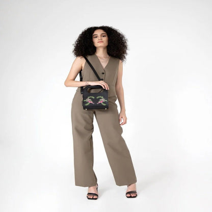 Aphrodite Vegan Leather Designer Satchel (Black) – Satchel Bag on Brown Living™. SKU: SCGH - 3006. Img 6.