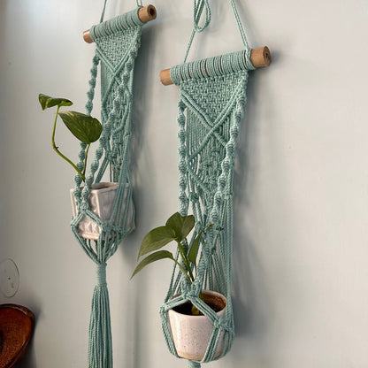 Aqua Blue Macrame Plant Holder - Set of 2 | Verified Sustainable by Brown Living™