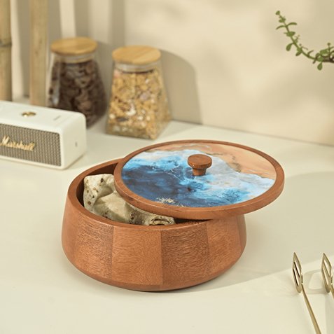 Aqua - Handcrafted Roti Box | Made with Mango Wood | Verified Sustainable Containers on Brown Living™