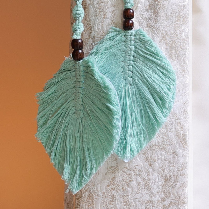 Aqua Macrame Leaf Curtain Ties | Verified Sustainable Curtains on Brown Living™