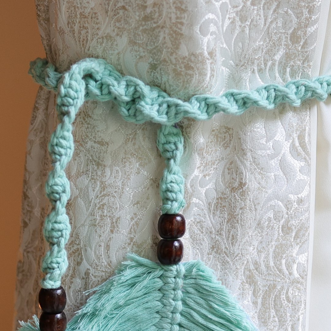 Aqua Macrame Leaf Curtain Ties | Verified Sustainable by Brown Living™