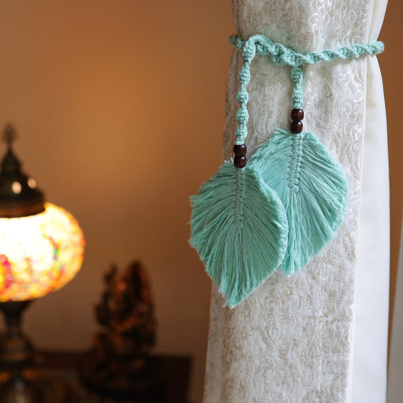 Aqua Macrame Leaf Curtain Ties | Verified Sustainable Curtains on Brown Living™