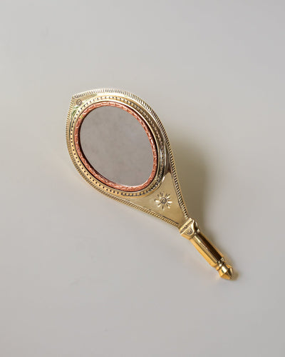 Aranmula Kannadi – Small Travel Friendly Handcrafted Metal Mirror – Home Decor on Brown Living™. SKU: ANTAKMEHHG. Img 9.