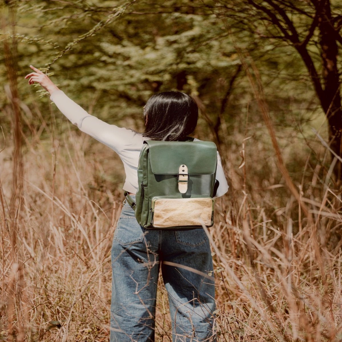 Arden Vegan Leather Bagpack - Green – Backpacks by Green Hermitage available on Brown Living™. . SKU: BPGH2025 - 4003. Img 1.