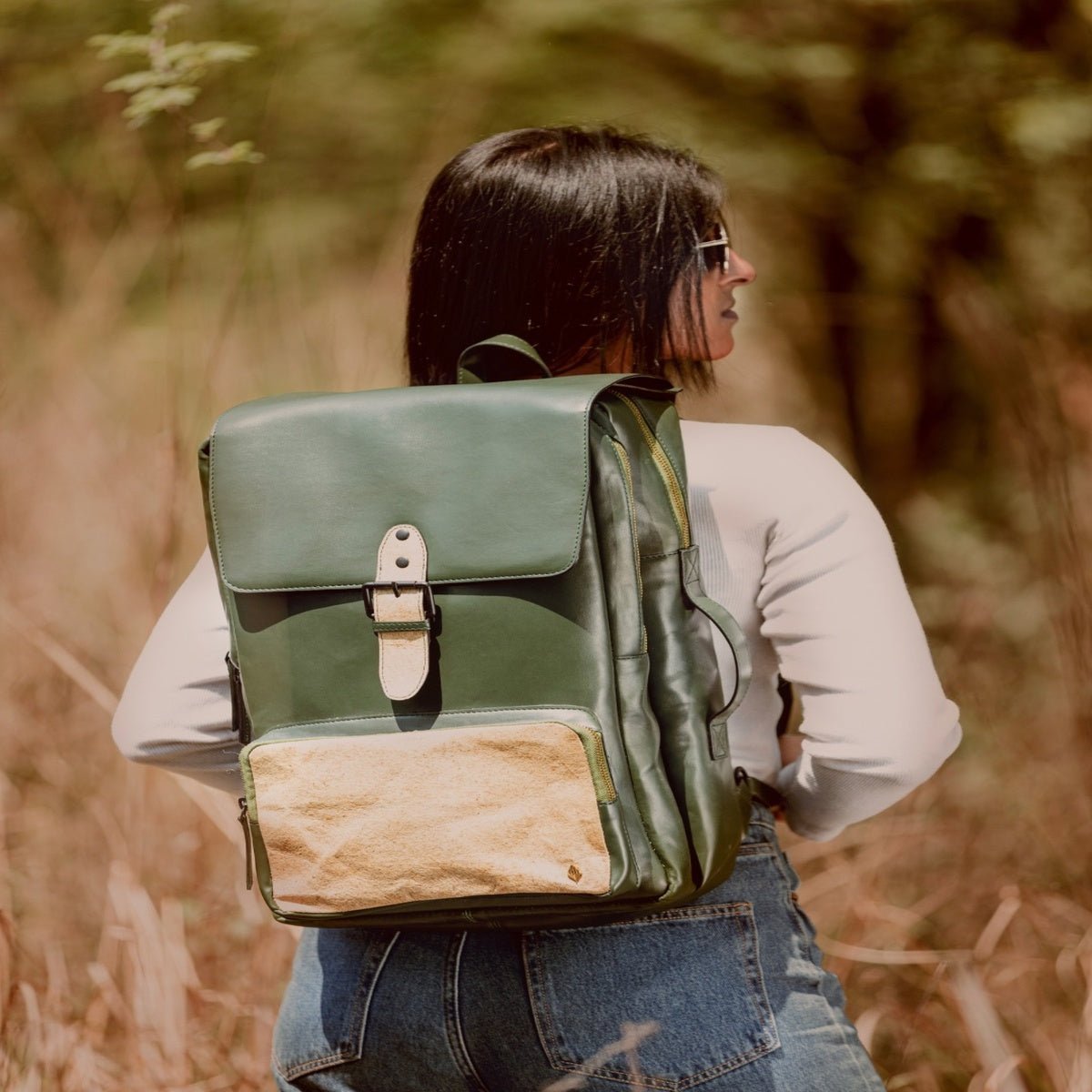 Arden Vegan Leather Bagpack - Green – Backpacks on Brown Living™. SKU: BPGH2025 - 4003. Img 5.