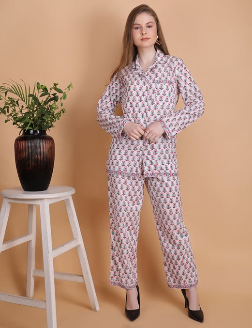 Aria - Hand Block Print Cotton Pyjama Set | Verified Sustainable by Brown Living™