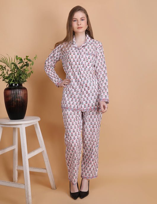 Aria - Hand Block Print Cotton Pyjama Set | Verified Sustainable by Brown Living™