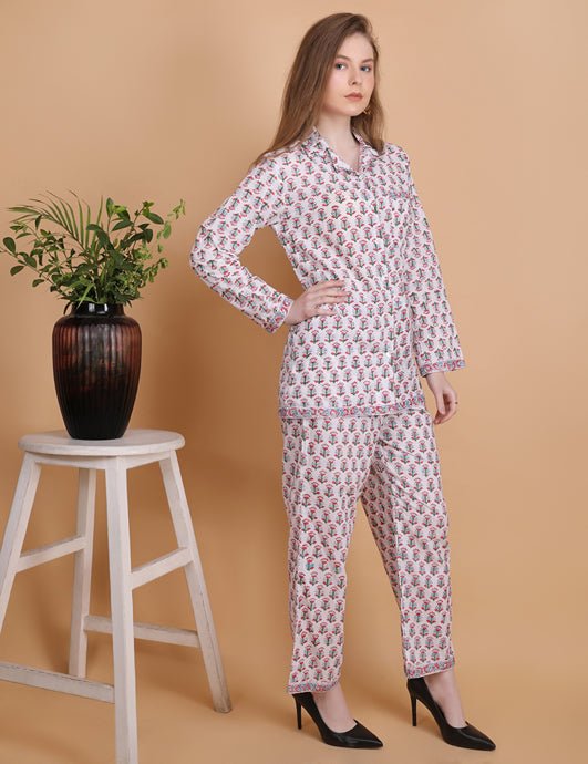 Aria - Hand Block Print Cotton Pyjama Set | Verified Sustainable by Brown Living™