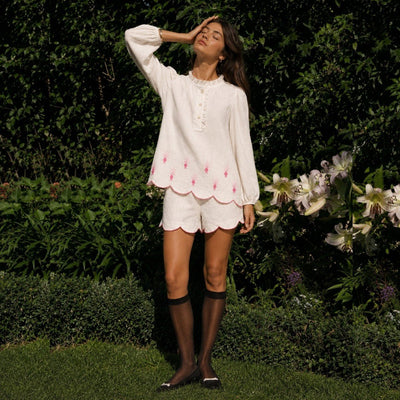 Ariel White Cotton Co-Ord Set for Women | Shorts & Top – Womens Co-Ord Sets on Brown Living™. SKU: ER-ARIEL-SET-XXS-001. Img 1.