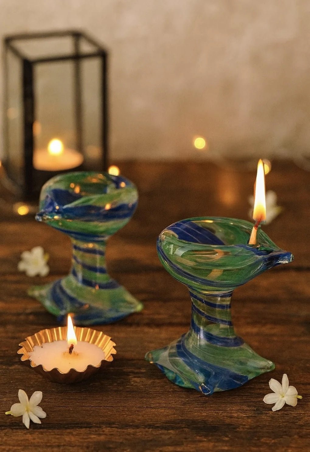 Artham Deep – Art Glass Puja Diya Decorative Pooja Lamp – Pooja Needs on Brown Living™. SKU: ARTHAM - DEEP. Img 3.