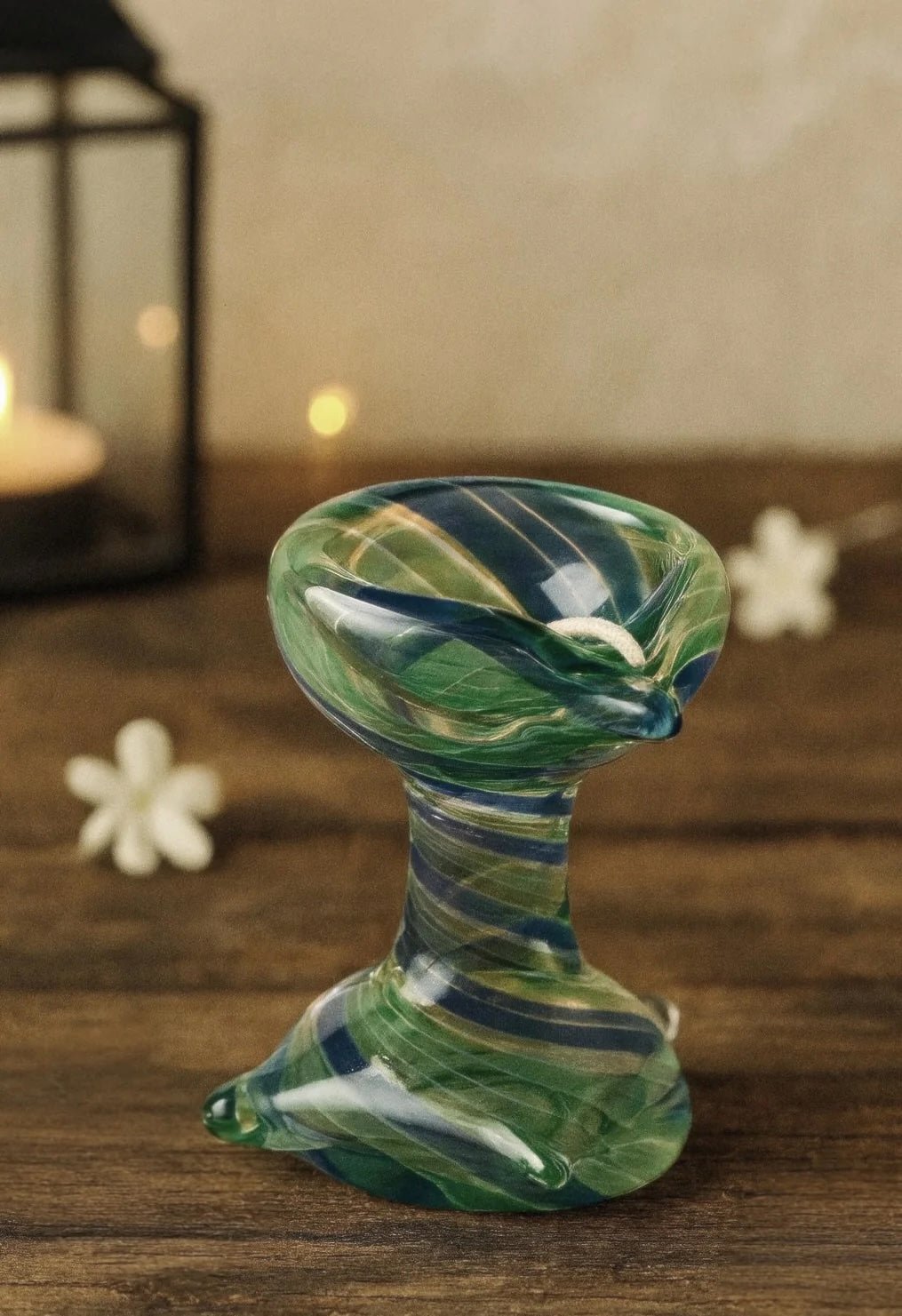 Artham Deep – Art Glass Puja Diya Decorative Pooja Lamp – Pooja Needs on Brown Living™. SKU: ARTHAM - DEEP. Img 4.