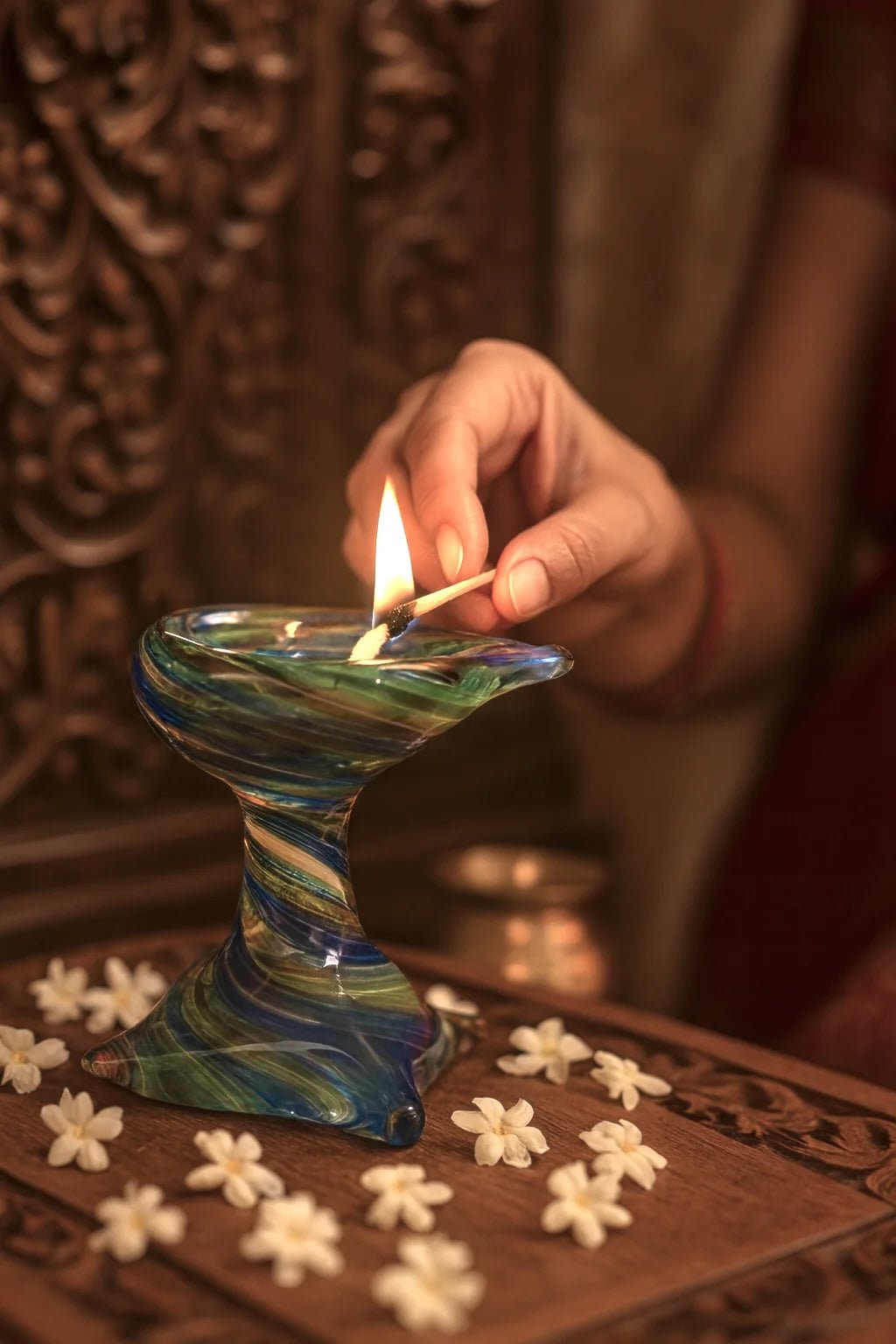 Artham Deep – Art Glass Puja Diya Decorative Pooja Lamp – Pooja Needs on Brown Living™. SKU: ARTHAM - DEEP. Img 1.